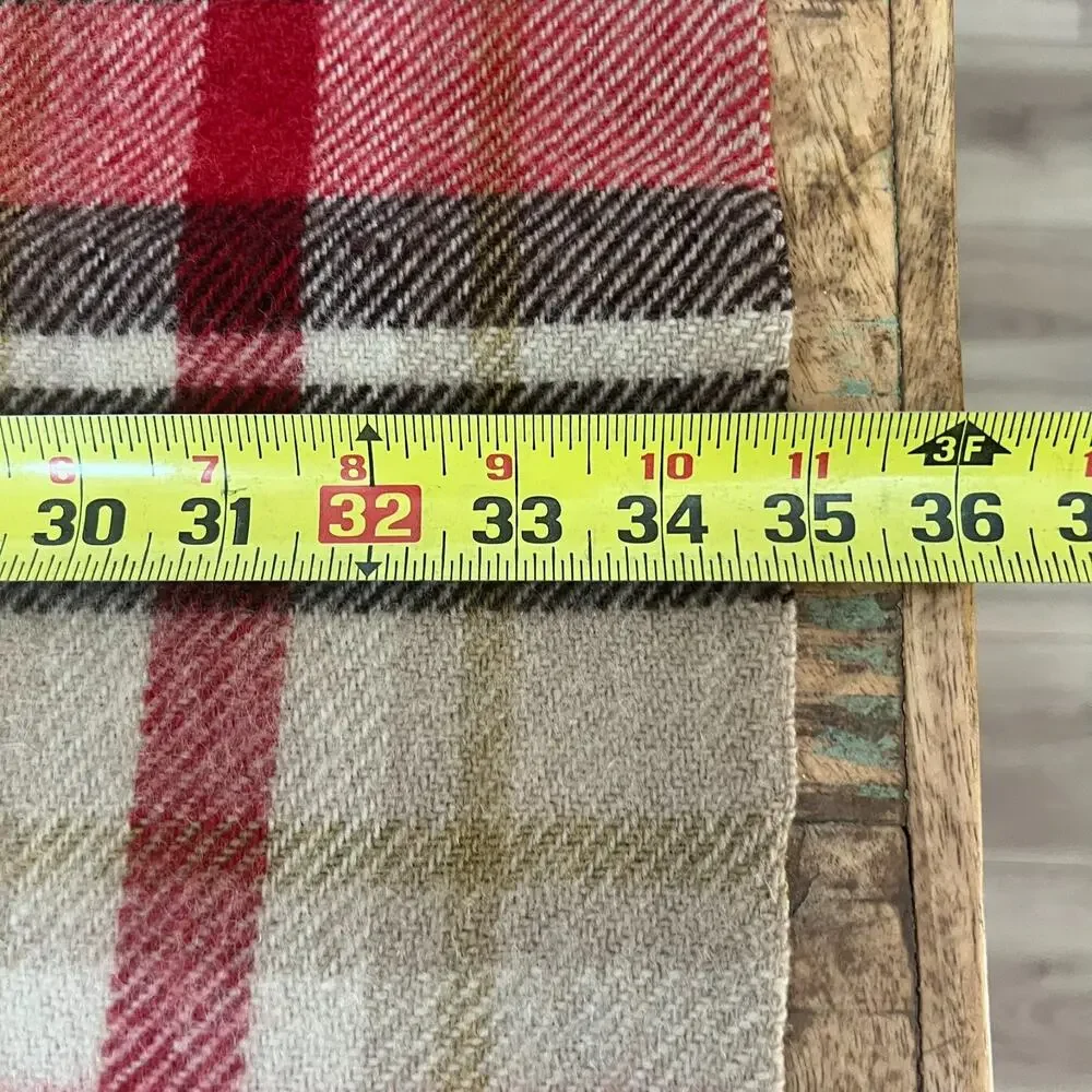 Unbranded Blanket Small Throw 100% Wool Red & Cream Plaid Made in England